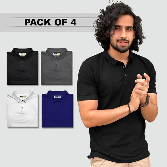 Men's Poly Matte Half Sleeves Polo T-Shirts - Set of 4